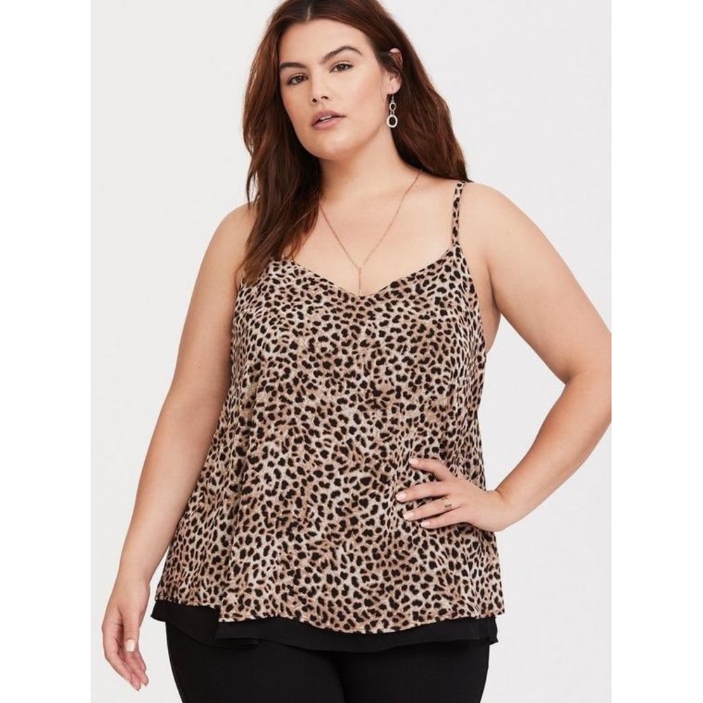 Torrid Sophie Leopard Print Cami Top Womens Plus Size 2 2X Animal Chiffon Blouse